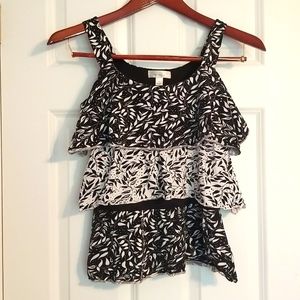 Dress Barn Sleeveless Blouse, Black/White Leafy Floral Pattern, Size S